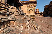 The great Chola temples of Tamil Nadu - The Brihadishwara Temple of Thanjavur. Balustraded stairways of the Subrahmanya Shrine in the northwest corner of the temple courtyard. 